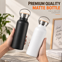 Bouteille d'eau en acier inoxydable 750 ml 500 ml à double paroi isolée sous vide, noire, pour boire directement, idéale pour la gym, le camping, les voyages et la randonnée
