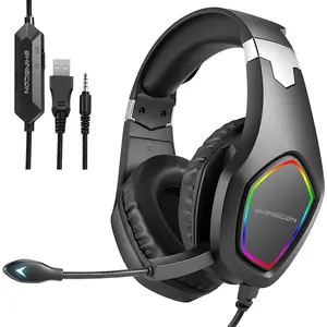 Computer Headsets AI-Powered Environmental Noise Cancelling Headphone with RGB Light Wired Over-Ear Headset for Laptop/Phones