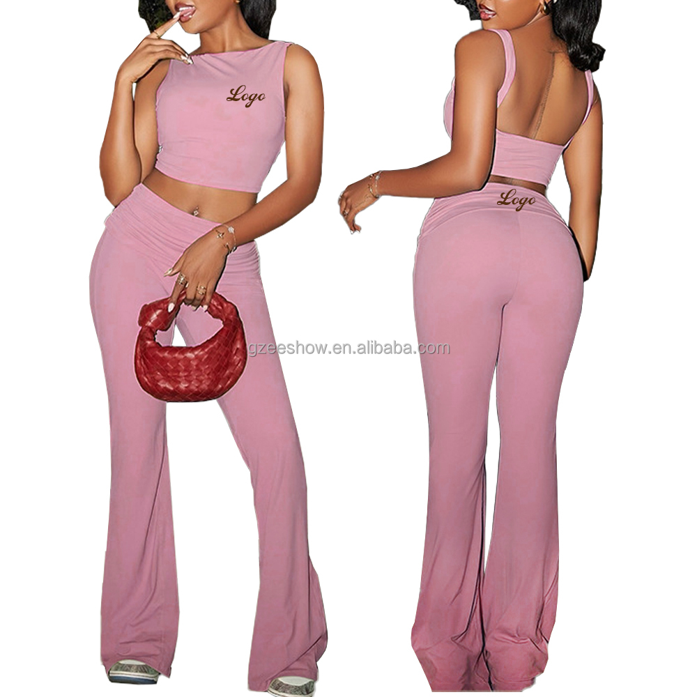 Custom-Made Street Fashion Casual Two-Piece Set Hooded Yoga Suit with Short Sleeveless Vest and Hip-Hugging Flared Pants