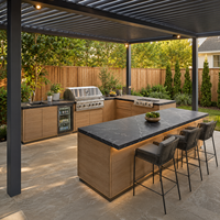 Cuisine extérieure résistante aux intempéries avec pergola, îlot barbecue en acier inoxydable 304, évier, réfrigérateur, modulaire