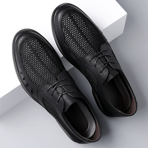 Chaussures bateau en cuir respirant pour hommes, blanches et noires, à lacets, décontractées, pour l'été - Product Image 2