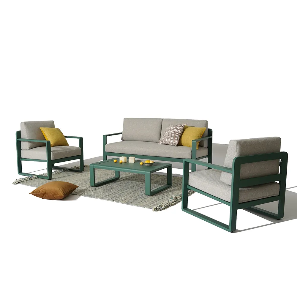 Mesa de centro tapizada colorida, mueble de exterior con marco de aluminio para Patio
