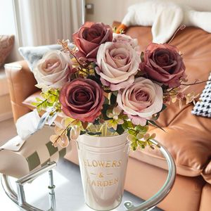 Vintage Rose di seta classico artificiale 9 teste <span class=keywords><strong>rosa</strong></span> Bouquet fiore per decorazione di nozze - Product Image 4
