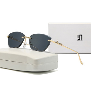 แว่นตา Dlisha ทรงแคทอายไร้กรอบ แว่นกันแดดผู้หญิง โลหะ UV400 เลนส์ PC สีดำ แบบที่ 3 พร้อมกล่องบรรจุภัณฑ์ - Product Image 1