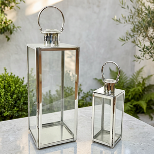 Wholesale Large Stainless Steel Metal Candle Pillar Holder Lanterns for Home and Outdoor <b>Decoration</b> - Product Image 1