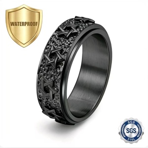 แหวนแฟชั่นสแตนเลสสตีลรูปดาวหกแฉกสำหรับผู้ชายและผู้หญิง ชุบทอง - Product Image 1