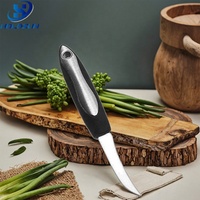 Custom Logo Food Grade Roestvrijstalen Keuken Gebogen Mes Fruit Utility Mes Met Ergonomisch Zacht Handvat Voor Fruit Groenten