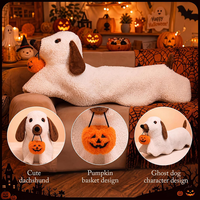 Coussins décoratifs de festival pour chien Teckel, motif chien Wiener fantôme, oreilles marron à rabat, panier citrouille orange, 26 pouces, décoration douce pour chien d'Halloween
