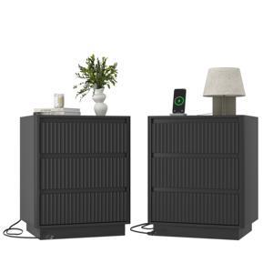 End <b>Table</b> With Fast USB C Charging Station 3 Drawer Modern Storage Cabinet <b>Sofa</b> Side <b>Table</b> Large Capacity - Product Image 1