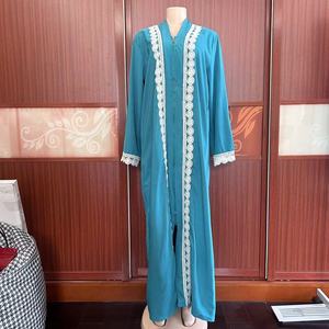 Nuovo Abito Femminile 2024 alla Moda, Stile Etnico Mediorientale, Tinta Unita con Cerniera, Ricamo, Scollo a V, Ampio, Africano, Musulmano, Manica Lunga - Product Image 3