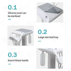 รถเข็นทันตกรรมเคลื่อนที่แบบพกพา Foshan พร้อมโต๊ะทำงาน กังหันลม ถังน้ำ 600 มล. ถาดใส่อุปกรณ์ขนาดใหญ่ ได้รับการรับรองมาตรฐาน CE - Product Image 1