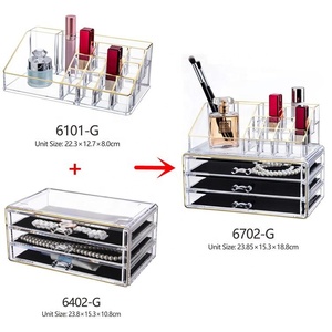Hộp Đựng Đồ Trang Điểm Hộp Đựng Mỹ Phẩm Bằng <span class=keywords><strong>Acrylic</strong></span> Hộp Đựng Trang Sức Viền Vàng Hộp Sắp Xếp Để Bàn Để Cọ, Bút Chì, Son Môi - Product Image 6