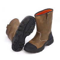 Chaussures de sécurité industrielles robustes unisexes à tige haute, embout en acier, anti-choc électrique, cuir véritable, antidérapantes, Longyunda Straw