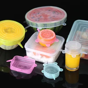 Tapas elásticas de silicona a precio de fábrica, 6 uds., cubiertas de silicona universales para alimentos, sin BPA, cubiertas de cuenco reutilizables, cubierta de silicona para alimentos