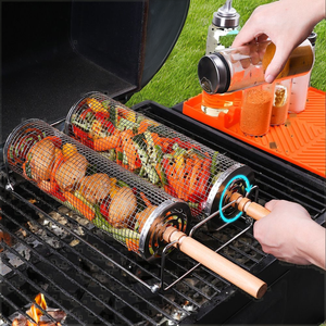 SeeMore Paniers de barbecue emboîtables 2 pièces en acier inoxydable 304 à long manche en bois amovible, portables et roulants - Product Image 2