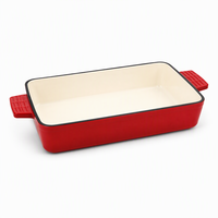 Plaque de cuisson rectangulaire en fonte émaillée Joho 33 x 23 cm, intérieur émaillé crème, cinq couleurs, ensemble de plaques de cuisson, fournisseur en gros OEM ODM