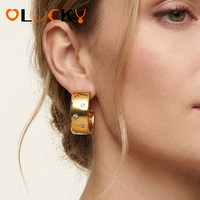 LUCKYJIU Fabricant de bijoux sur mesure, boucles d'oreilles créoles courbes en acier inoxydable plaqué or 18 carats avec zircone, imperméables, pour femmes