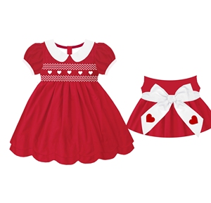 Vestido de Niña con Cuello Blanco y Corazón Rojo Bordado a Mano, Patrón de Corazones Blancos, Manga Abullonada, Lazo Grande en la Espalda, Traje para el Día de San Valentín - Product Image 6