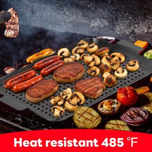 Plateau alimentaire perforé en acier inoxydable 430, accessoires de <span class=keywords><strong>barbecue</strong></span>, revêtement noir, plaque de cuisson, paniers de grillade - Product Image 4