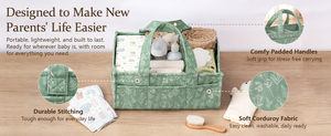 Sac de rangement pour couches en velours côtelé réutilisable avec plusieurs poches, panier de rangement portable pour couches de bébé pour la crèche et les voyages - Product Image 4