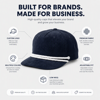 Gorra de Béisbol Premium al por Mayor, Personalizada con Bordado, de Pana Vintage, de 5 Paneles, Sin Estructura, con Cierre a Presión Plano, con Doble Ribete Blanco, Estilo Deportivo