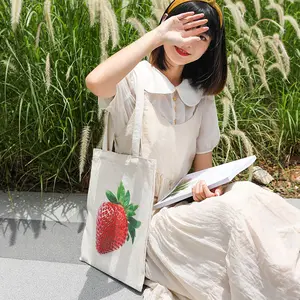 Shopping Fruit Canvas Bag Single Shoulder Cloth Strawberry Durian Avocado Sydney Pattern Ladies Custom Cotton Tote Shopping Bag