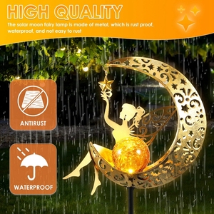 Lumière <span class=keywords><strong>solaire</strong></span> de jardin en forme de lune, boule de verre craquelée, figurine d'<span class=keywords><strong>étoile</strong></span>, décorations du Ramadan, lumière <span class=keywords><strong>solaire</strong></span> pour cour, patio - Product Image 5