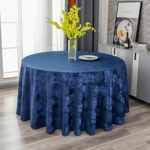 Mantel Redondo de Poliéster Jacquard Tejido Impermeable de Grado Comercial, Color Azul Marino, 120 Pulgadas, para Banquetes de Hotel - Product Image 1