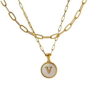 Zogxin Double Layer Gold Plated Stainless Steel Letter Pendant Necklace For Women With Z Initial Round Charm - Product Image 5
