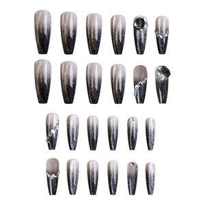 <span class=keywords><strong>Uñas</strong></span> Postizas <span class=keywords><strong>Elegantes</strong></span> Largas Estilo Bailarina en Degradado Negro, <span class=keywords><strong>Uñas</strong></span> Acrílicas Premium con Piedras Preciosas Grandes <span class=keywords><strong>para</strong></span> Bodas y Sesiones de Fotos - Product Image 3
