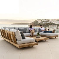 Canapé en bois de luxe sectionnel élégant ensemble de meubles de patio en teck avec table à manger et canapé pour jardin extérieur