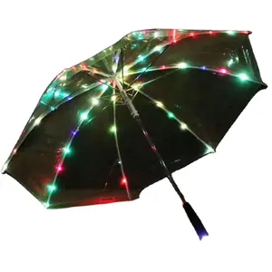 Creative Design Manufacturer Led Umbrella With Logo Printing Transparent Led Light Up Umbrella Flashlight Straight Umbrella