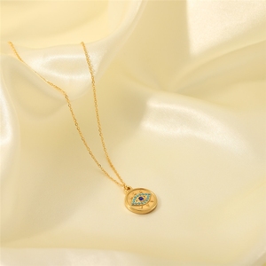 Collane alla Moda in Acciaio Inossidabile Placcato Oro 18K con Ciondolo a Forma di Evil Eye con Cristalli Incastonati - Product Image 5