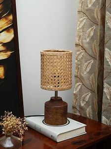 Handmade Rattan <b>Table</b> Lamp Woven Cylindrical <b>Bedside</b> Light <b>Rustic</b> Modern Decor for Living Room - Product Image 4