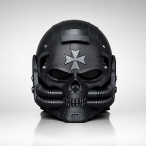 Casque de <span class=keywords><strong>moto</strong></span> demi-coque personnalisé avec <span class=keywords><strong>masque</strong></span> amovible, style gothique, en cuir <span class=keywords><strong>noir</strong></span> mat, pour motard, Warhammer, chevalier, cyberpunk - Product Image 1