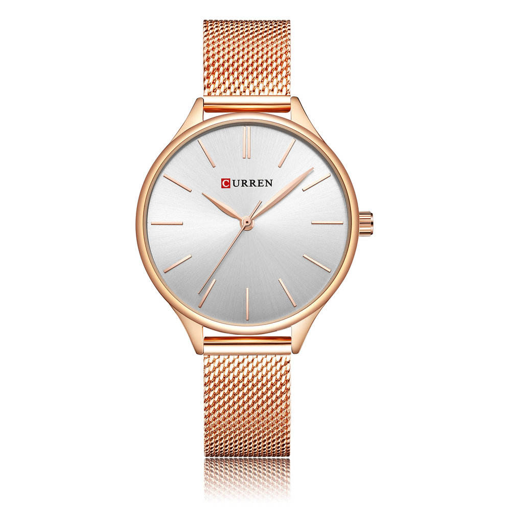 6 white dial rose gold strap