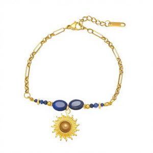 Bracciale in Acciaio Inossidabile Antiossidante <span class=keywords><strong>con</strong></span> Placcatura in Oro PVD 18K e <span class=keywords><strong>Perline</strong></span> di Lapislazzuli, Catena Regolabile per Donna, Gioielli Boho - Product Image 6