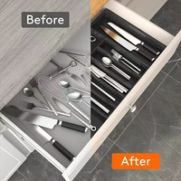 Organisateur de tiroir de cuisine réglable plateau à ustensiles en plastique avec diviseur pour divers rangements de couteaux et fourchettes à couverts