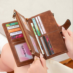 RFID Blocking Women's Long Wallet Retro Three Fold Large Capacity Clutch <b>Purse</b> Solid Color Multifunctional Card Holder - Product Image 2