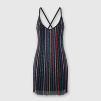 Coloré rayé Lurex Sequin Slip robe femmes col en V dos nu robes de soirée avec paillettes scintillantes pour la mode d'été