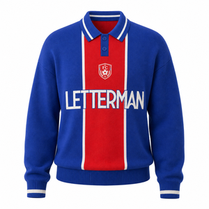 Retro Soccer Jersey Knit <b>Sweater</b> Men's Polo Collar Football Casual Pullover <b>Vintage</b> Streetwear - Product Image 2