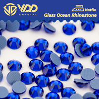 VDD 030 Saphir Strass en verre thermocollant de haute qualité, à dos plat, pour la décoration de vêtements DIY et les robes de mariée