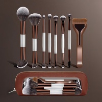 Ensemble de 13 pinceaux de maquillage professionnels, 2 éponges, poils synthétiques doux à double extrémité, manche rose doré, sans perte de poils, OEM ODM personnalisé