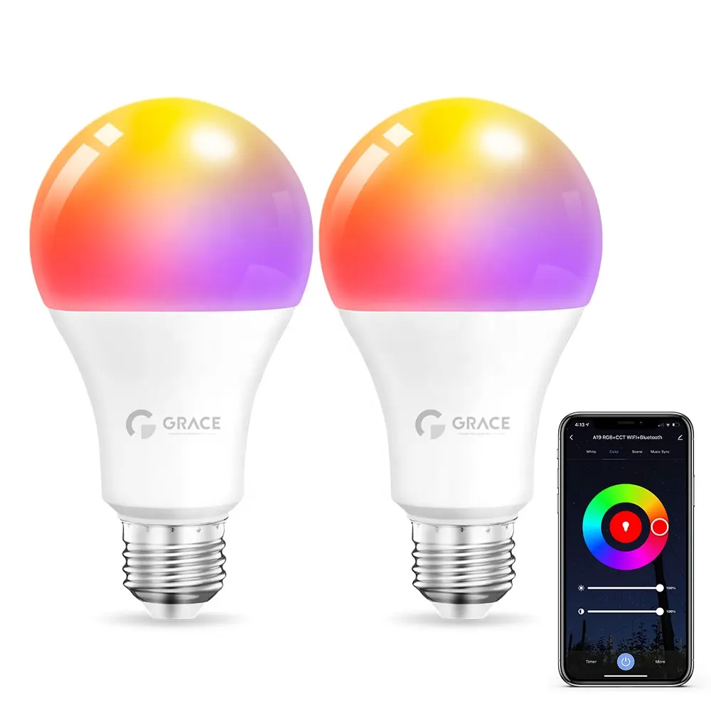 Customized Light Amazon hot selling Smart led Wifi Bulb 7W E27 RGB Compatible With Google Assistant lighting rgb led bulb color