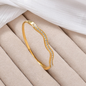Zeadear sleek polished wavy frame bulk wholesale 18k gold luminous row <b>crystal</b> long-lasting stylish elegant bangle <b>bracelet</b> - Product Image 1