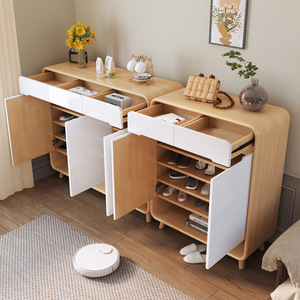 Nordic Style Entryway Shoe <b>Cabinet</b> Solid Wood Frame 2 3 Doors Modern Design Home Use Durable <b>Storage</b> - Product Image 1