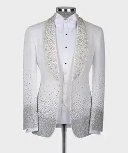 Pérola Ornamento Smoking Noivo Festa de Negócios Masculino Terno Slim Fit Blazer Formal Prom Roupas Homens Ternos De Casamento