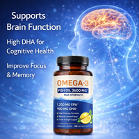 Aceite de Pescado Omega 3 3600mg, Cápsulas Blandas de Máxima Potencia, 1200mg EPA, 900mg DHA, Apoyo para el Corazón y el Cerebro, OEM