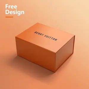 Gran capacidad de carga, logotipo personalizado, caja de regalo con impresión en Color, venta al por mayor, CAJA PLEGABLE naranja reciclada, caja magnética de alta calidad