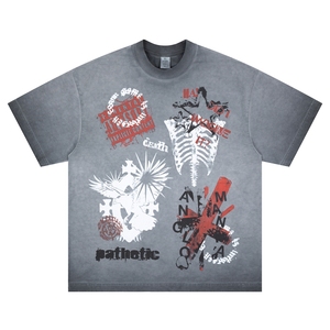 T-shirt Formale da Uomo Grigia con Stampa Animalier, 100% Cotone, 300 Grammi, Manica Corta - Product Image 1